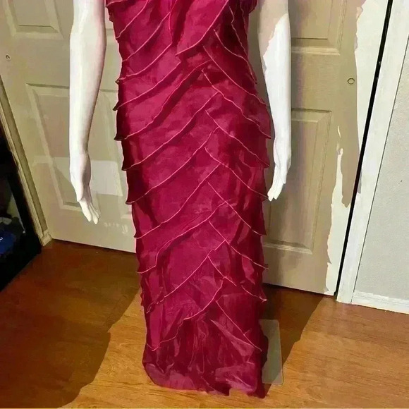 Vintage Tadashi Shoji Collection Womens Ruffle Evening Dress Gown 100% Silk 10 - Picture 10 of 14
